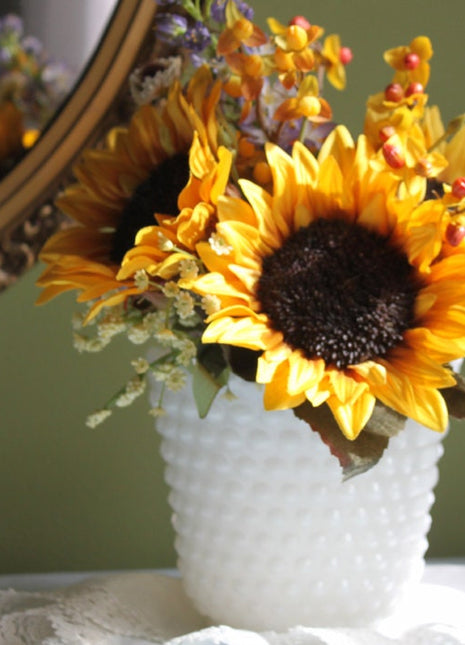 Wedding Decoration. Hobnail Milk Glass Planter or Vase. Milk Glass Vase or Planter with Scalloped Rim. Wedding Collection or Home Decor.