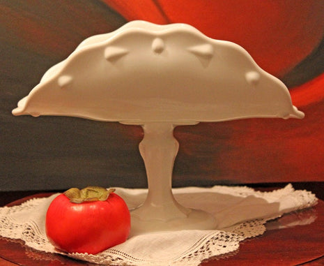 Milk Glass Footed Banana Bowl with Tear Drop Design
