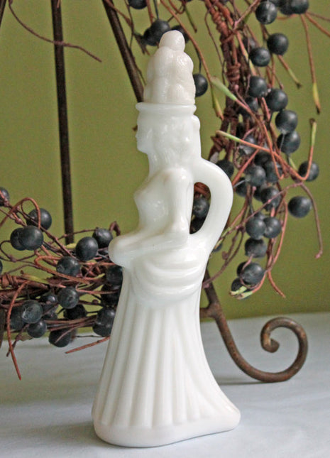 Avon Milk Glass Bottle With Stopper in Shape of Woman