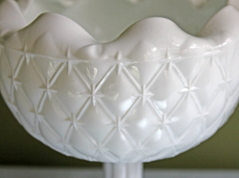 Milk Glass Wedding Center Pieces. Milk Glass Footed Planters and Bowls. Set of Six Milk Glass Star and Diamond Pattern Bowls.