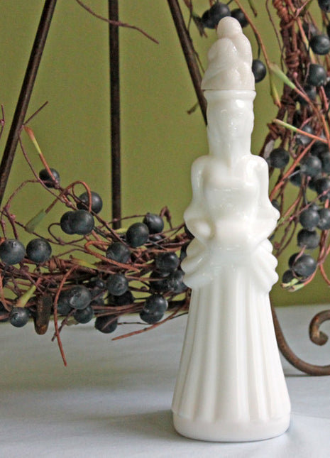 Avon Milk Glass Bottle With Stopper in Shape of Woman