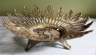 Intricate Lacy Footed Brass Bowl Hand Hammered