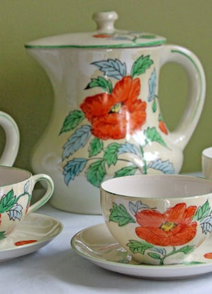 Porcelain Tea or Coffee Pot with Lid. Poppy Flower Hand Painted over L –  Anything Discovered