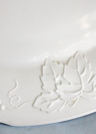 XL Milk Glass Serving Platter with Harvest Pattern - Embossed Grapes