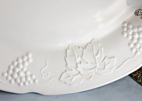 XL Milk Glass Serving Platter with Harvest Pattern - Embossed Grapes