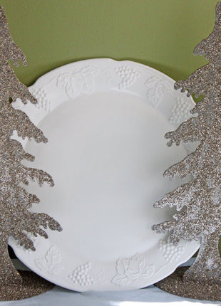 XL Milk Glass Serving Platter with Harvest Pattern - Embossed Grapes