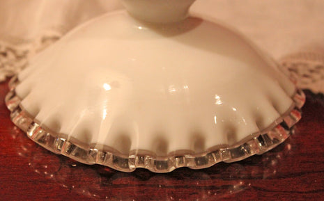 Fenton Milk Glass Candle Stick Holder with Silvercrest Pattern