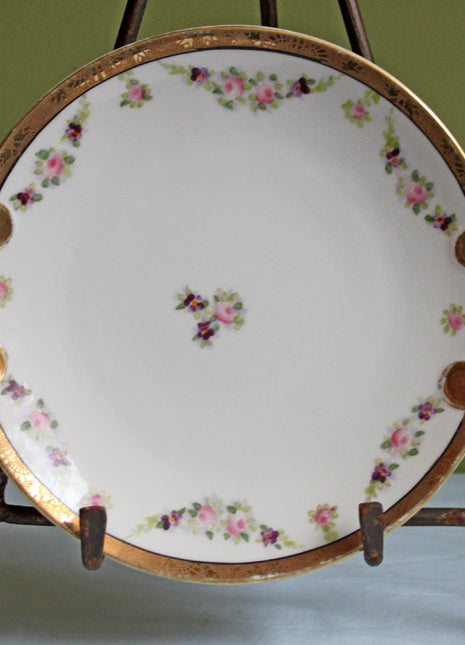 Antique Plate - Gold Handles & Hand Painted Roses