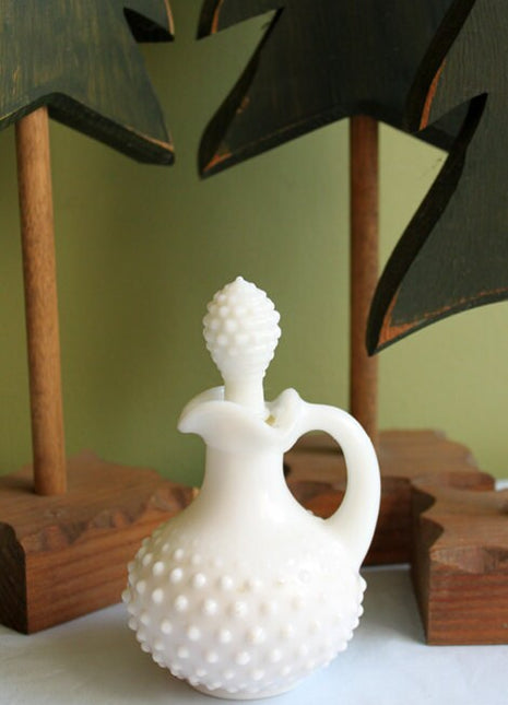Avon Milk Glass Oil Cruet - Hobnail Bottle Pitcher