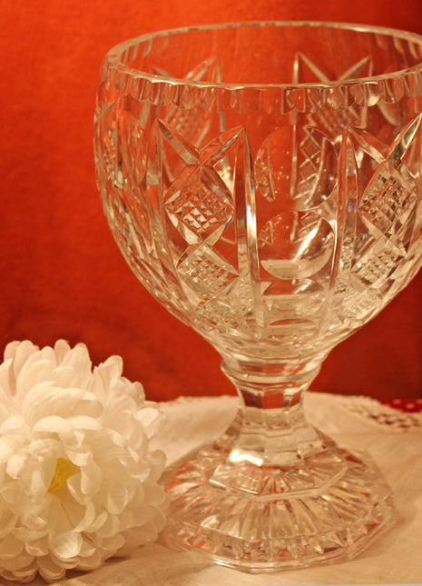 Large Crystal Footed Vase with Pedestal - Moon, Stars, Diamond Pattern