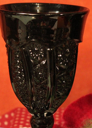 Black Goblets Pressed Glass Ornate Water of Wine Goblets