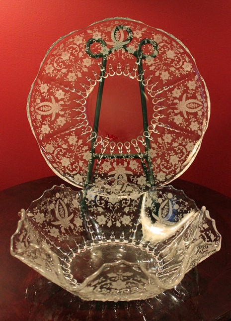 Antique New Martinsville Crystal Platter and Bowl with Prelude Pattern