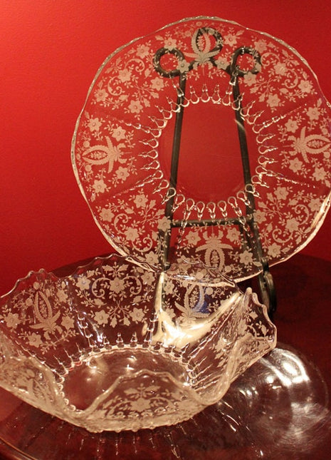 Antique New Martinsville Crystal Platter and Bowl with Prelude Pattern
