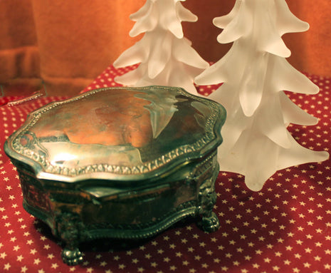 Ornate Jewelry or Trincket Box with Lid & Red Velvet Lining Inside