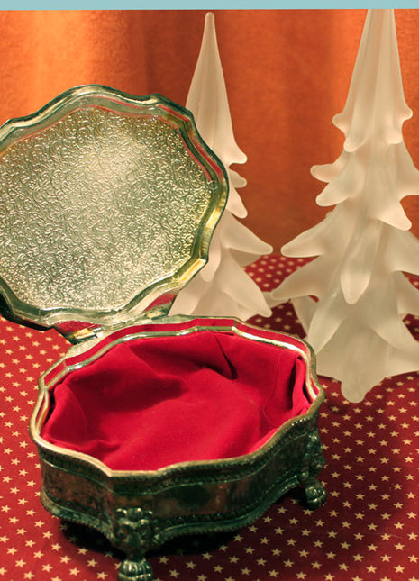 Ornate Jewelry or Trincket Box with Lid & Red Velvet Lining Inside