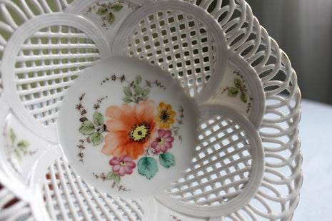 Ornate Bowl. Hand Painted Porcelain Reticulated Bowl. Small Fruit Bowl or Display Porcelain Art.