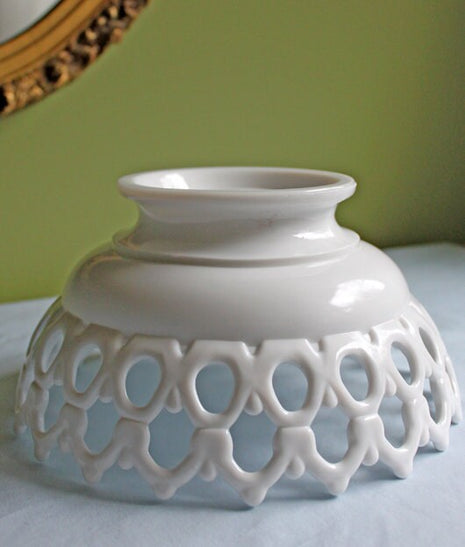 Milk Glass Bowl with Intricate Rim. Serving or Display Bowl. Collectible Milk Glass Bowl with Reticulated Rim.