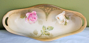 Porcelain Leaf Shaped Platter with Handle in Dresdena Pattern
