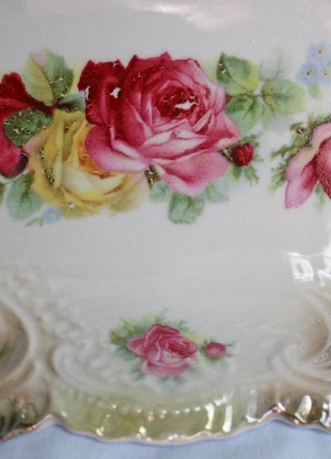 Antique Porcelain Oval Platter. Hand Painted Oval Serving Plate. Marked by Manufacturer.