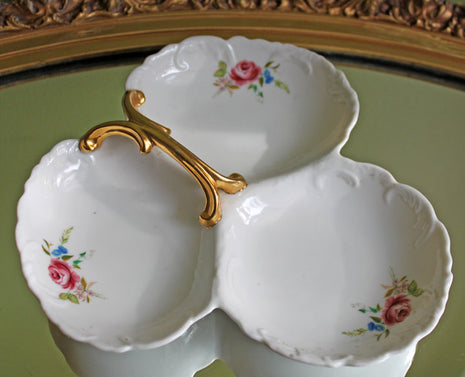 Divided Porcelain Bowl with Handle in Shape of Shells