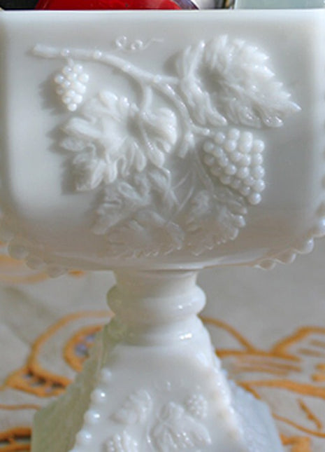 Westmoreland Footed Square Bowl with Grapes & Hobnail Decoration