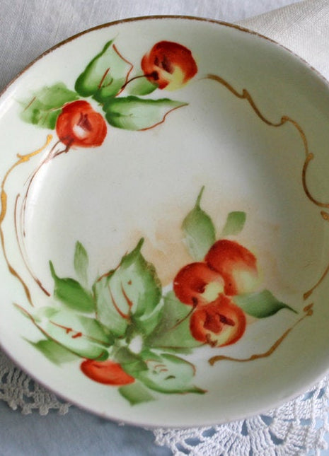 Antique Porcelain Bowl with Hand Painted Cherries
