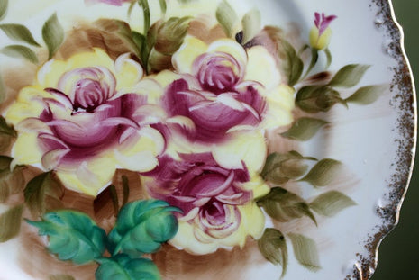 Vintage Decorataive Porcelain Plate. Hand Painted Display Plate. Porcelain Plate with Roses.