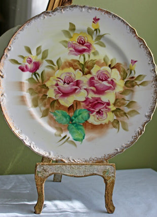 Vintage Decorataive Porcelain Plate. Hand Painted Display Plate. Porcelain Plate with Roses.