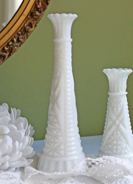 Milk Glass Flute Vase.  Vase for Wedding Floral Arrangements or Home Decoration. 9" Milk Glass Vase.
