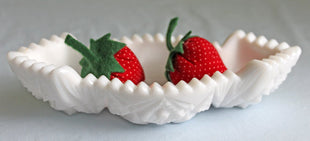 Milk Glass Oval Candy Bowl - Old Quilt Pattern Double Scalloped Rim