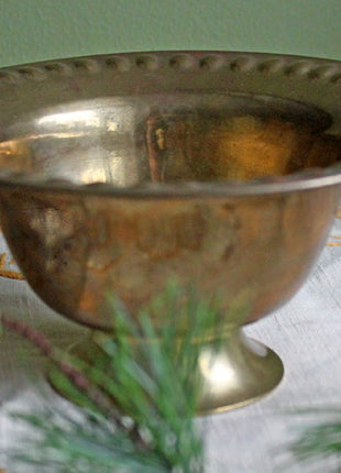 Vintage Footed Golden Bowl with Decorated Rim