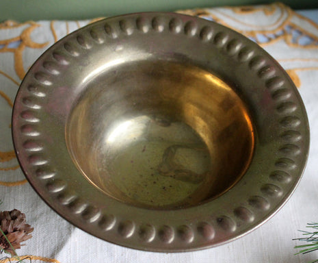 Vintage Footed Golden Bowl with Decorated Rim