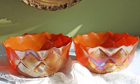 Carnival Glass Bowl. Two Luster Glass Bowls with Scalloped Rim. Set of Two Bowls. Teleflora Gift Bowls.
