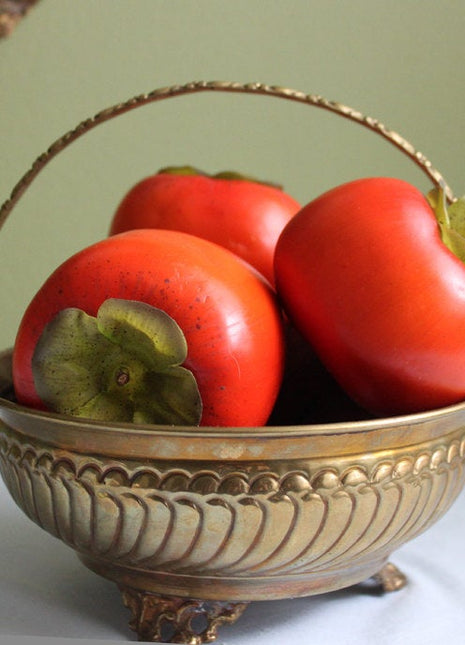 Vintage Brass Basket with Hinged Ornate Handle and Feet