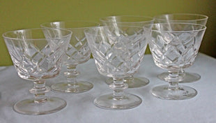 Vintage Crystal Glasses with Ornate Stems and Paneled Bowl. Set of Six Glasses.