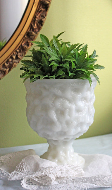Milk Glass Footed Planter or Vase with Organic Pattern by Brody, USA