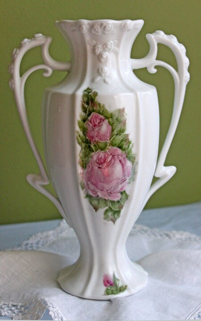 Vase. Porcelain Urn Shaped Vase Hand Painted. Vase Signed by Artist.