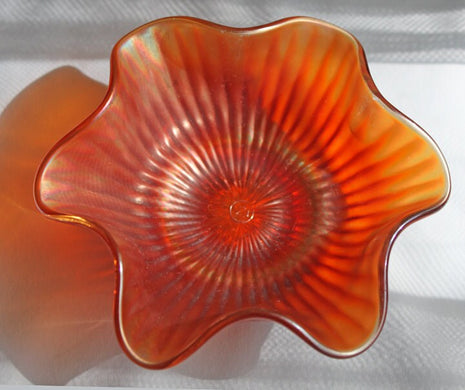 Vintage Carnival Glass Bowl. Rays Pattern and Crimped Edge Bowl. Candy Dish or Collectible Display Bowl.