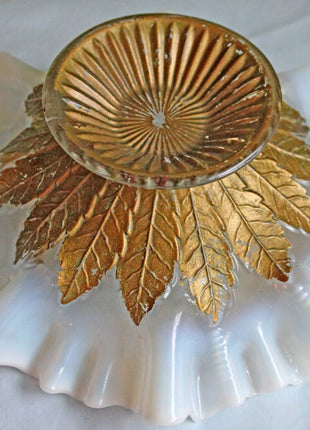 Opalescent Crystal Bowl with Hand Painted Leaf Rays Pattern by Dugan