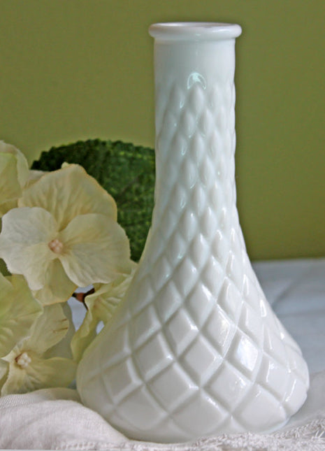 Milk Glass Vase with Diamond Pattern - Flared Out at Bottom