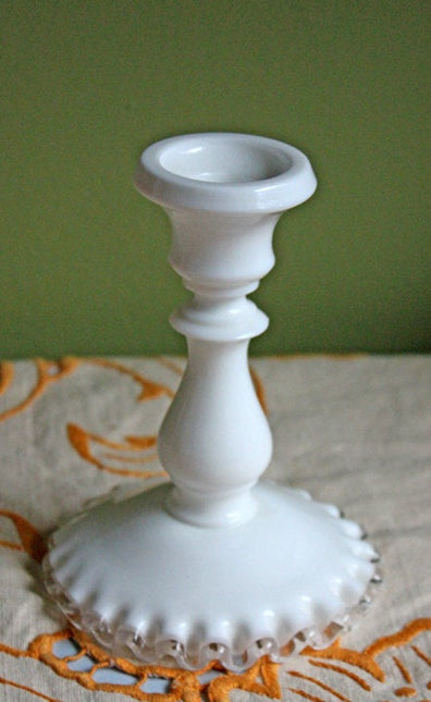 Fenton Milk Glass Candleholder with Silvercrest Pattern on the Base