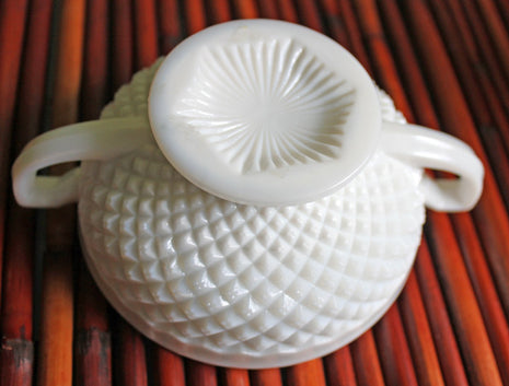 Sugar Bowl. Milk Glass Open Sugar Serving Dish. Sugar Serving Bowl with Diamond Pattern.