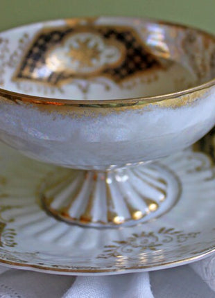 Antique Royal Sealy Footed Cup and Saucer, Luster Background