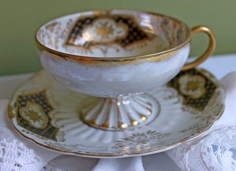 Antique Royal Sealy Footed Cup and Saucer, Luster Background