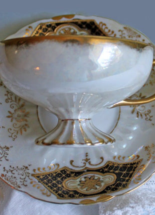 Antique Royal Sealy Footed Cup and Saucer, Luster Background