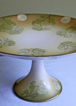 Antique Footed Cake Stand or Dessert Tray - Hydrangea