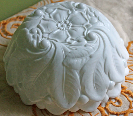 Large Milk Glass Lotus Serving Bowl