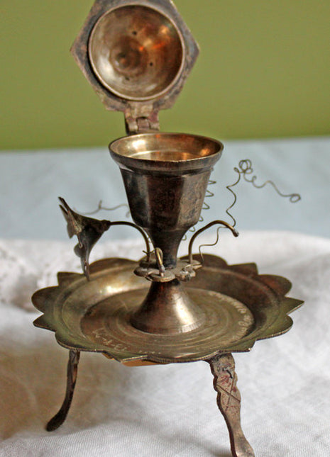 Vintage Ornate Silver Plated Scent Cones Burner with Tray