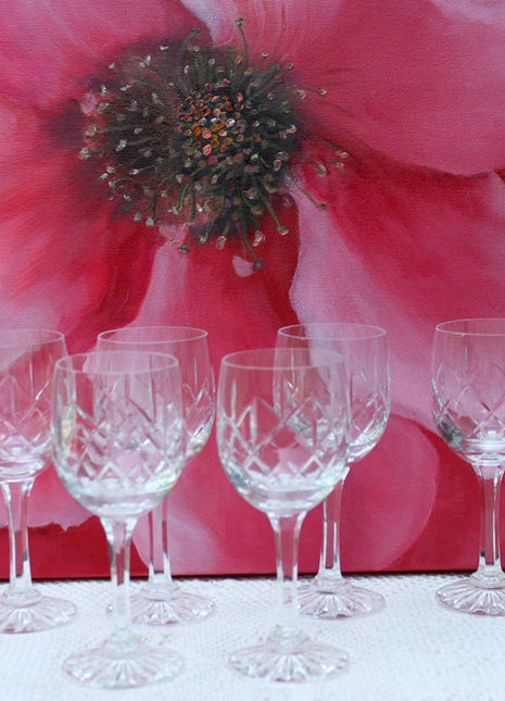 Vintage Crystal Claret. Genuine Lead Crystal Glasses. Fine Barware. Set of Six Crystal Clarets.