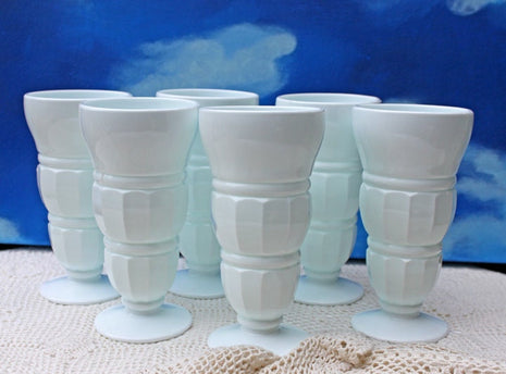 Milk Glass Dessert Dishes. Set of Six Tall Slim Milk Glass Footed Dishes. May Serve as Vases at Wedding Reception.